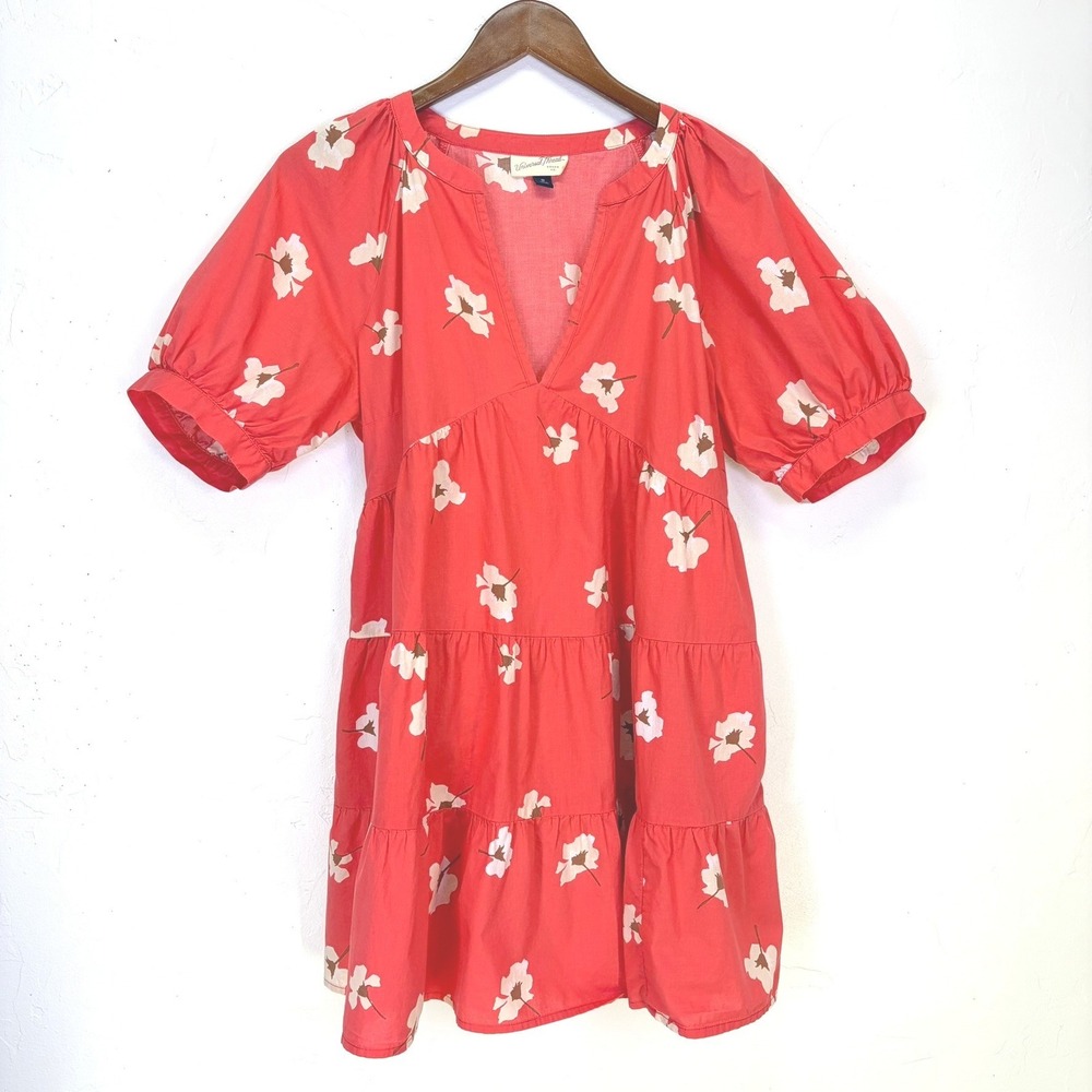 Universal Thread Coral Floral Mini Dress with Cream Blossoms
